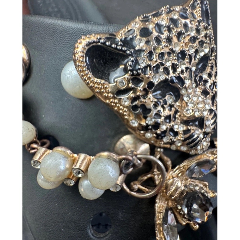 Crocs Classic Slides Black Custom Jeweled Charms Leopard Bee Pearls Sandals 8 - Picture 6 of 12